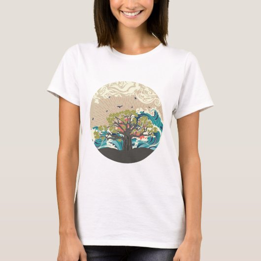 T-shirt Mer de coucher du soleil et arbre de baobab (Devant)