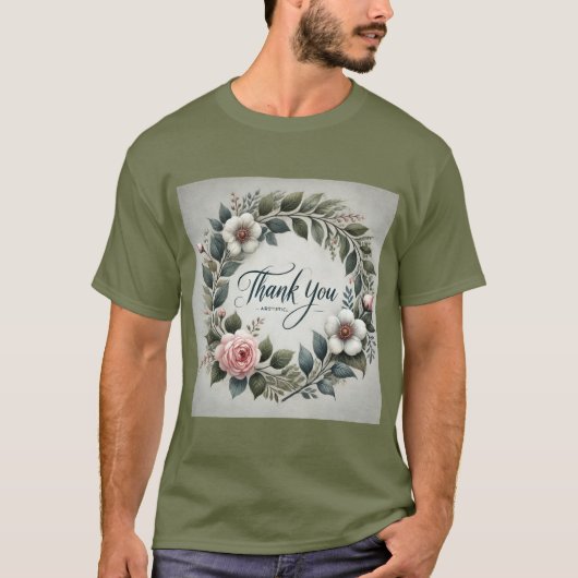 T-shirt Merci à couronne florale Mens (Devant)