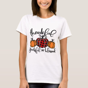 T-shirt Merci Grateful Bienheureux Citrouille Rouge Plaid 