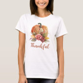 T-shirt Merci Orange Citrouille Automne Floral Thanksgivin (Devant)