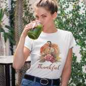 T-shirt Merci Orange Citrouille Automne Floral Thanksgivin