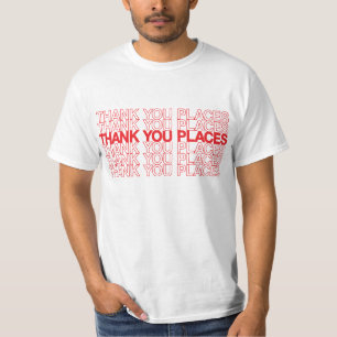 T-shirt Merci places shopping sac inspiré du texte rouge