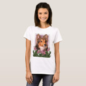 T-shirt Merci - Tulipes roses - Sheltie Puppy - Cooper (Devant entier)