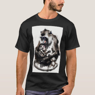 T-shirt Mère artistique et bébé singe Illustration à l'enc