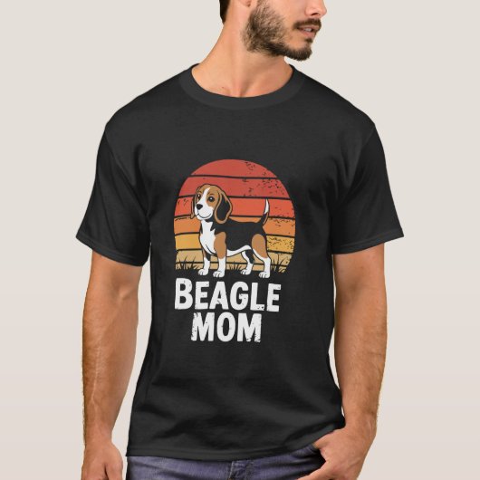 T-shirt Mère Beagle Coucher de Soleil Rétro (Devant)