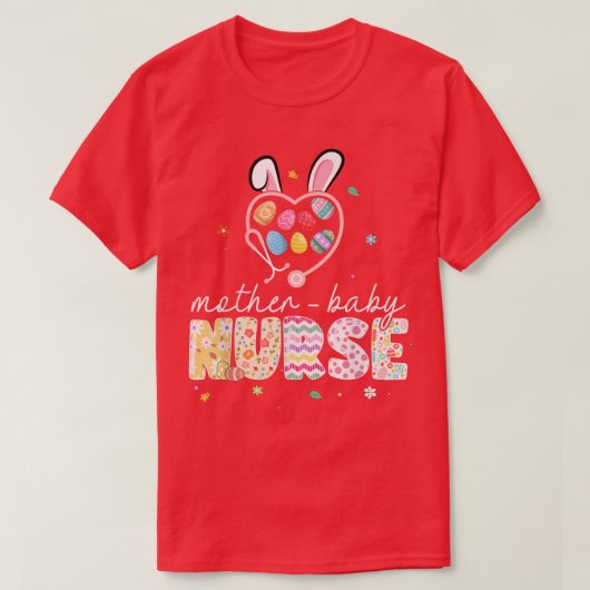 T-shirt Mère Bébé Lapin Infirmière OEufs de Pâques Stethos (Design devant)