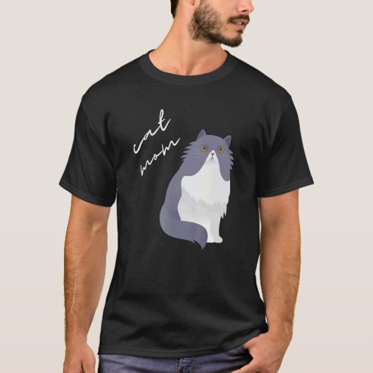 T-shirt Mère de chat persan blanc et gris pour chat (Devant)