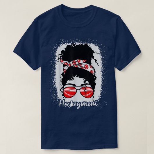 T-shirt Mère De Hockey Bleu Vie Avec Leopard Messy Bun Wo (Design devant)