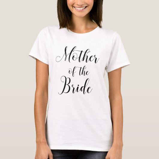 T-shirt Mère de la mariée. Écriture moderne en noir et bla (Devant)