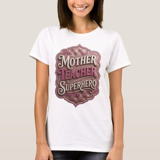 T-shirt MÈRE ENSEIGNANTE SUPERHÉROS Conception moderne Or (Devant)