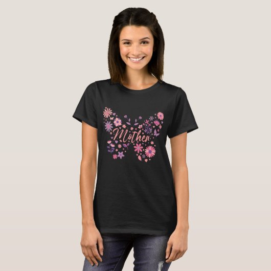 T-shirt Mère Fleur Rose Et Violet Mignonne (Devant entier)