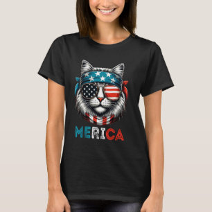 T-shirt Merica 4 juillet Chat Patriote Drapeau USA Indépen