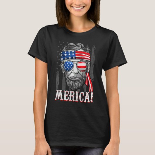 T-shirt Merica Abe Lincoln 4 juillet drapeau américain (Devant)