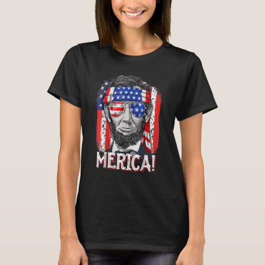 T-shirt Merica Abe Lincoln 4 juillet Hommes Drapeau Améric (Devant)