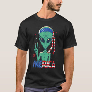 T-shirt Mérica Alien Et Drapeau Américain Tête De Tête Ufo