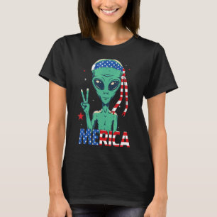 T-shirt Mérica Alien Et Drapeau Américain Tête De Tête Ufo