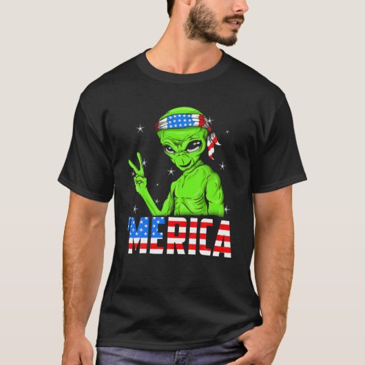 T-shirt Merica Alien Funny 4 juillet Alien (Devant)