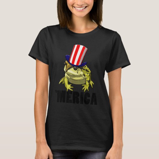 T-shirt Merica American Flag Frog   Women Frog Love (Devant)