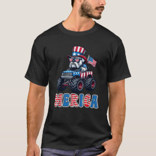 T-shirt Merica Buldog Monster Truck 4 juillet Américain