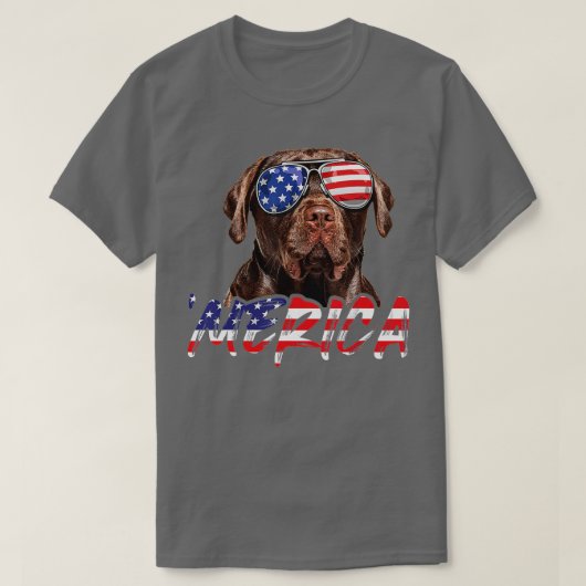 T-shirt Merica Chocolat Labrador 4 juillet American Fla (Design devant)