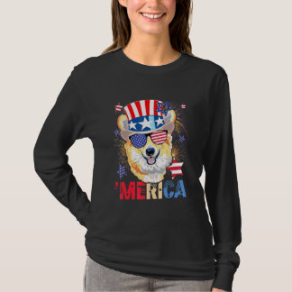 T-shirt Merica Corgi Casquette Drapeau Américain Feu d'art