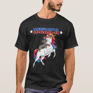 T-shirt Merica Dachshund Chien Unicorne États-Unis Drapeau