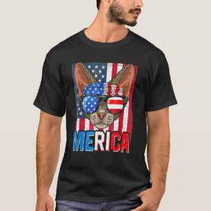 T-shirt Merica Devon Rex Chat Sunglass Usa Drapeau 4 juill