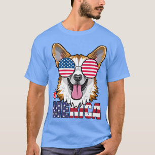 T-shirt Merica Drapeau Usa Welsh Corgi Lunettes de soleil 