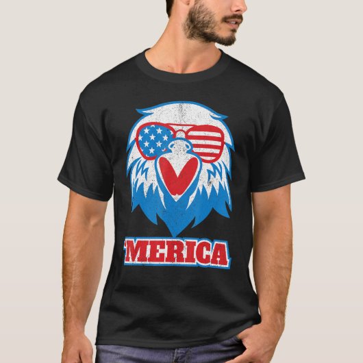 T-shirt Merica Eagle Usa Drapeaux lunettes 4 juillet Oisea (Devant)