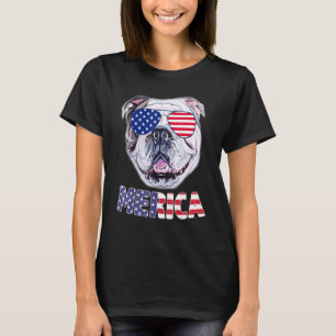 T-shirt Merica English Bulldog 4 juillet drapeau américain