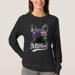 T-shirt Merica French Buldog Usa Drapeau américain lunette