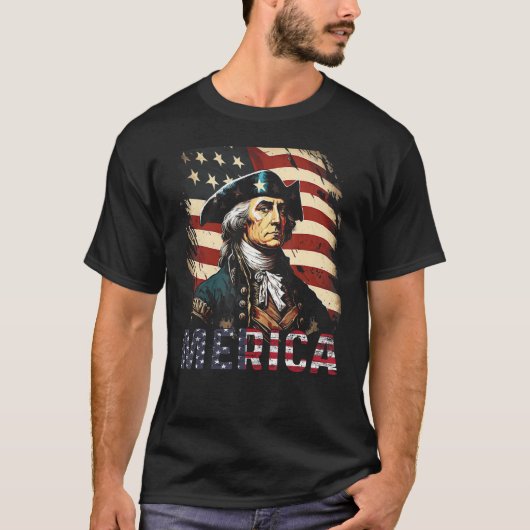 T-shirt Merica George Washington American Flag 4th of July (Devant)