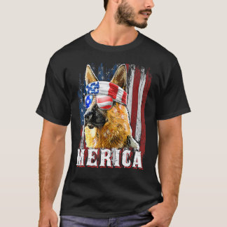 T-shirt Merica German Shepherd Dog 4th Of July American Fl