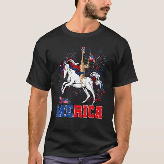 T-shirt Merica Giraffe Unicorn Drapeau Américain Joyeux 4è (Devant)
