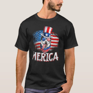 T-shirt Merica Husky Chien Drapeau Américain Quatre Juill