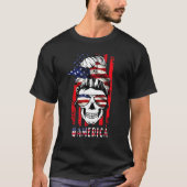T-shirt Merica Messy Bun Skull 4 juillet American Flag W (Devant)