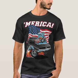 T-shirt Merica Patriotic Classic Muscle Voiture avec drape