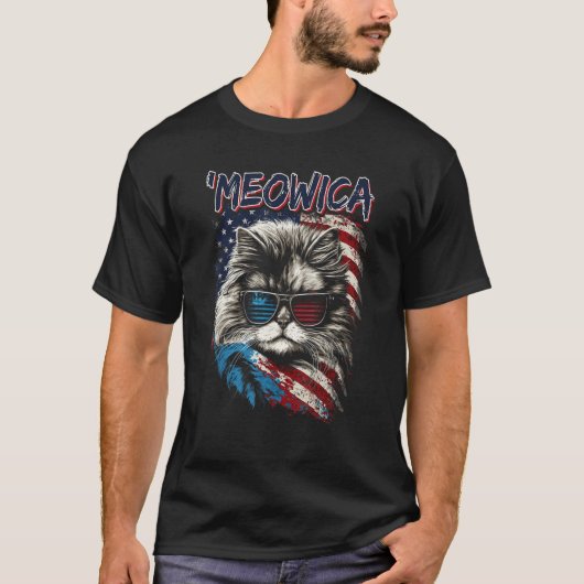 T-shirt Merica Patriotic Persian Cat Meowica 4th of July C (Devant)