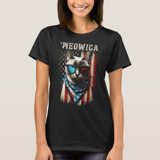 T-shirt Merica Patriotic Siamese Cat Meowica 4th of July C (Devant)