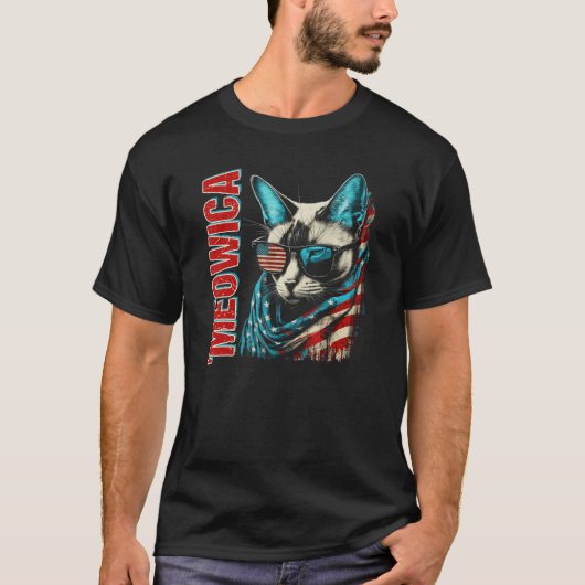 T-shirt Merica Patriotic Siamese Cat Meowica 4th of July C (Devant)