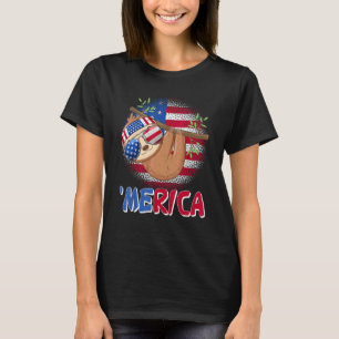 T-shirt Merica Sloth Usa Drapeau Lunettes de soleil Headba