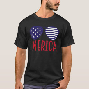 T-shirt Merica Sunglass Usa Drapeau 4 juillet Happy Indepe