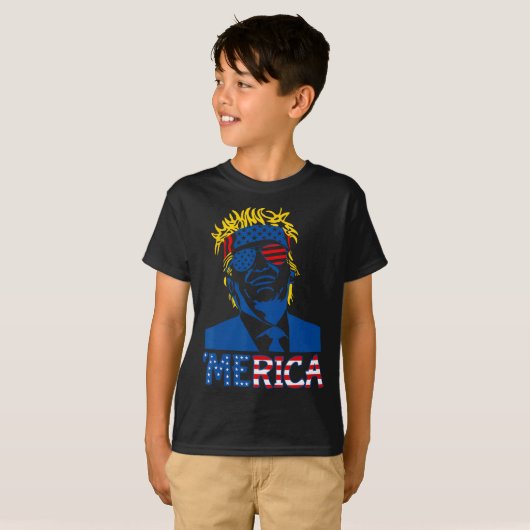 T-shirt Merica Trump 4 juillet heureux Trump Drapeau améri (Devant entier)