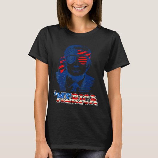 T-shirt Merica Trump 4 juillet heureux Trump Drapeau améri (Devant)