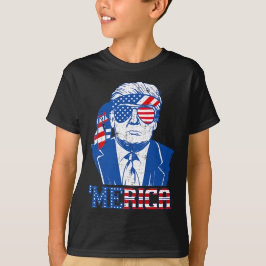 T-shirt Merica Trump 4 juillet heureux Trump Drapeau améri (Devant)