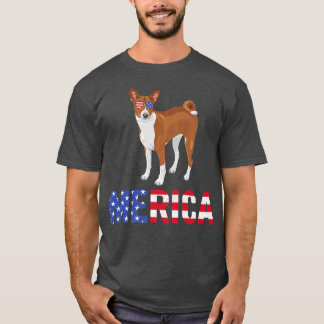 T-shirt Merica USA Drapeau Basenji Chien Lunettes de solei