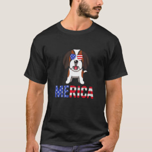 T-shirt Merica Usa Drapeau Bernard Dog Lunettes de soleil 