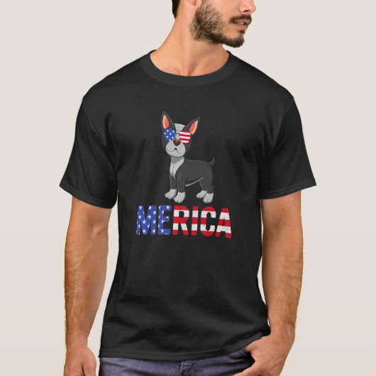 T-shirt Merica Usa Drapeau Boston Terrier Lunettes de sole (Devant)