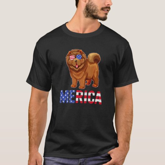 T-shirt Merica Usa Drapeau Chow Chien Sunglass Patriotique (Devant)