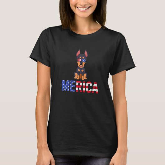 T-shirt Merica Usa Drapeau Dobermann Chien Sunglass Patrio (Devant)